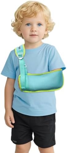 Kids Arm Sling Shoulder Immobilizer，Breathable Mesh Medical Slings for Elbow，Adjustable Rotator Cuff Support Brace, Fit Left or Right Clavicle and Wrist Injury, Forearm Fracture, Surgery Recovery (Blue, Small)