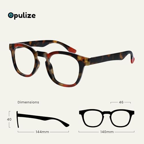 OPULIZE AVA Reading glasses for Women Men,Scratch Resistant Round frame with Spring Hinges, Brown Tortoiseshell with Red +1.5 (Pack of 2)