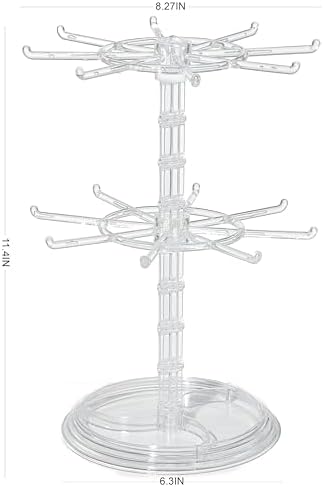 2 Tier Rotating Jewelry Display Stand, Necklace Holder, Jewelry Tree Stand, DIY Organizer for Bracelets, Necklaces, Earrings, Rings, Watches (transparent color)
