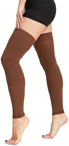 TOFLY Medical Thigh High Compression Socks Footless for Women & Men, Opaque Support Hose, 15-20mmHg Graduated Compression Stockings with Silicone Band for Varicose Veins, Edema, DVT, 1 Pair Brown M