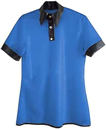 Latex Unisex Navy Blue and Black Short Slevees Top 0.4mm Rubber,Ladies Blue,XX-Large