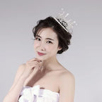 Women Girls Retro Man-made Pearl Crown Bride Tiara Cake Topper Decoration for Wedding Birthday Party Decoration Party Decorations Silver
