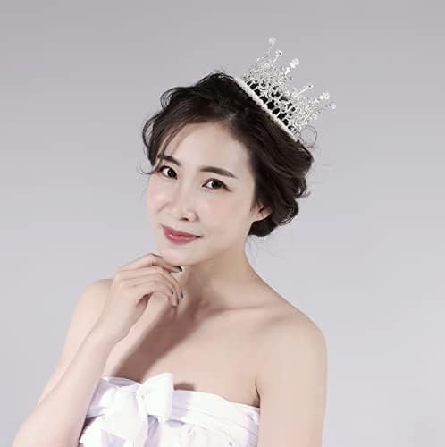 Women Girls Retro Man-made Pearl Crown Bride Tiara Cake Topper Decoration for Wedding Birthday Party Decoration Party Decorations Silver