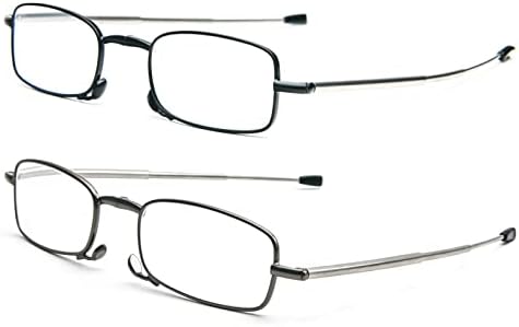 2 Pack Folding Reading Glasses Stainless Steel Mini Anti-Blue Light Blocking Reader for Men Women