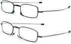 2 Pack Folding Reading Glasses Stainless Steel Mini Anti-Blue Light Blocking Reader for Men Women