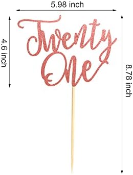 1Pc Twenty One Cake Topper - 21st Happy Birthday Cake Decorations, 21 Birthday Party Decor, Wedding Anniversary Party Decorations - Rose Gold Glitter