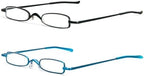 MMOWW Small Reading Glasses Men Women 2 Pack Slim Pocket Readers with Pen Clip Metal Case Spring Hinge (Black+Blue,+2.75)