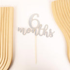 6 Months Cake Topper - Golden Glitter 1/2 Birthday Cake Decorations, Perfect for Baby Shower/Gender Reveal Party/Baby Party Photo Booth Props (Silver)