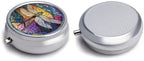 Transparent 3-Compartment Medicine Pill Case, Portable Round Pill Box for Pocket or Purse, Decorative Metal Medicine Vitamin Organizer. (Dragonfly)