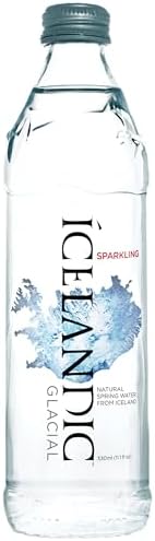 Icelandic Glacial Premium Sparkling Water 330ml Glass Bottles x 24 Per Pack – Alkaline/Low PH, Recycled Packaging, BPA Free, Carbon Neutral from Icelandic Spring. Low TDS and Mineral Content.