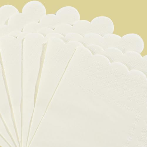 NatNarr 120 Pcs Cocktail Napkins Scalloped Ivory Paper Napkins Disposable Cream Dessert Beverage Party Napkin for Wedding, Bridal Baby Shower, Birthday