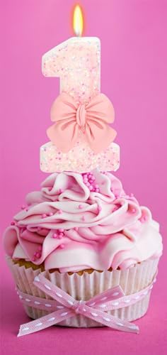 Birthday Candle for Cake, 1 Candle - Pink Glitter with Bowknot, 2.76 inch Happy Birthday Candle, Cake Topper Decoration for 1 Year Old Birthday Party (Number 1)