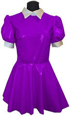 PVC Mini Dress Turtleneck PU A line Dress Faux Leather Turn-Down Collar Dress,Rose Purple,5XL