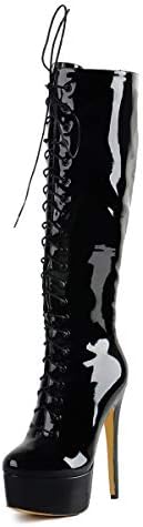Richealnana Women's Platform Lace Up Stiletto High Heels Knee High Boots