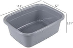 3-Pack 14 Quart Wash Basins, Rectangular Plastic Dishpan Tub, Grey