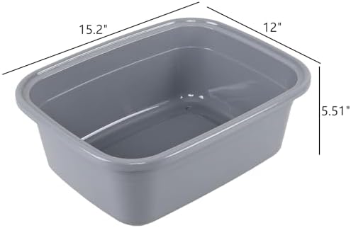 3-Pack 14 Quart Wash Basins, Rectangular Plastic Dishpan Tub, Grey