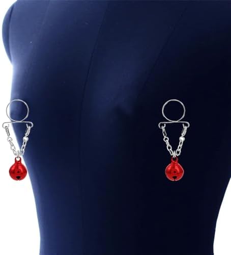 Red Jingle Bell Non-Piercing Nipple Rings for Women Dangle Jingle Bell Fake Nipple Rings Christmas Holiday Themed Clip-On Body Jewelry
