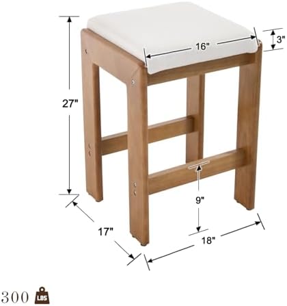 HEAH-YO Modern Bar Stools Set of 6, 27 Inch Saddle Counter Stools with Natural Wood Legs, Backless Kitchen Stool for Island, Linen Beige