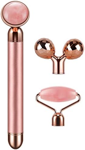 3-IN-1 Electric Jade Roller 3D Roller Facial Roller & Face Massager, Rose Quartz