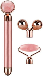 3-IN-1 Electric Jade Roller 3D Roller Facial Roller & Face Massager, Rose Quartz