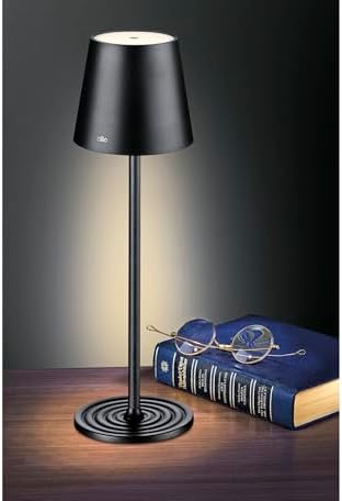 Cilio Sole LED Table Lamp Portable-Rechargeable with Round Base, Black, 13.75" x 4.25" Dia.