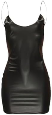 Women Latex Dress Sleeveless V-Neck Backless Bodycon Mini, Tiny Cocktail Skimpy, Clubwear Stripper & Party Outfit