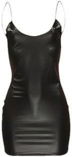 Women Latex Dress Sleeveless V-Neck Backless Bodycon Mini, Tiny Cocktail Skimpy, Clubwear Stripper & Party Outfit