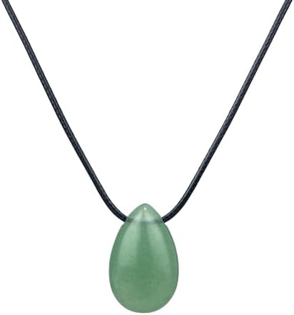 Green Aventurine Necklace, Healing Natural Stone Necklace for Women, Teardrop Shape Crystal Pendant Jade Necklace with Adjustable Rope