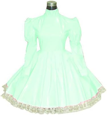 Plus Size Bridesmaid Dress Long Sleeve Maid Dress Cute Cosplay Costumes Vinyl Dresses Candy Color Lace 7XL Women Dresses,Light Green,XXXL