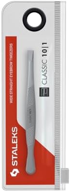 STALEKS CLASSIC 10 Type 1 Eyebrow Tweezers – Wide Straight Stainless Steel for Thick Brows & Precise Home Hair Removal