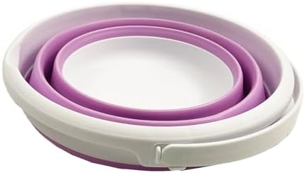 SAMMART Collapsible Plastic Bucket - Foldable Round Tub with Handle - Pop Up Saving (White/Pale Purple, 5.5L)