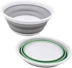 SAMMART 5.5L Set of 2 Collapsible Tub - Foldable Dish Tub - Portable Washing Basin - Space Saving Plastic Washtub (Grey + Dark Sea Green)