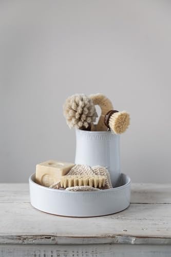 Beech Wood Dish Brush w Leather Strap, Dark Brown