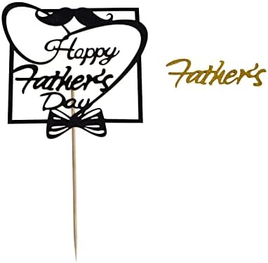 SUMERSHA 12 Pieces Happy Father's Day Cake Toppers Black Gold Cupcake Picks for Father's Day Birthday Cake Decoration Party Supplies