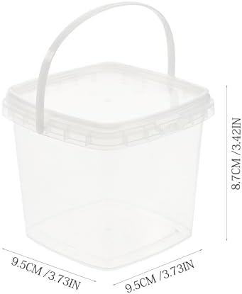 Mipcase 10 Pcs Clear Plastic Container with Lid Ice Cream Bucket Food Storage Container Freezer Storage Bucket Square Plastic Pails with Handle for Home Kitchen 500ml