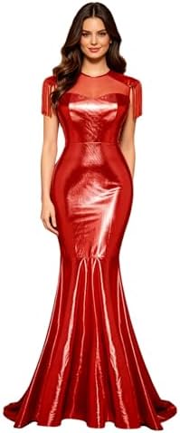 Women Metallic Bodycon Mermaid Evening Cocktail Long Dress Mermaid Costume
