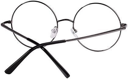 Agstum Retro Round Metal Non-Prescription Eyeglasses Frame with Spring HInge Clear Lens