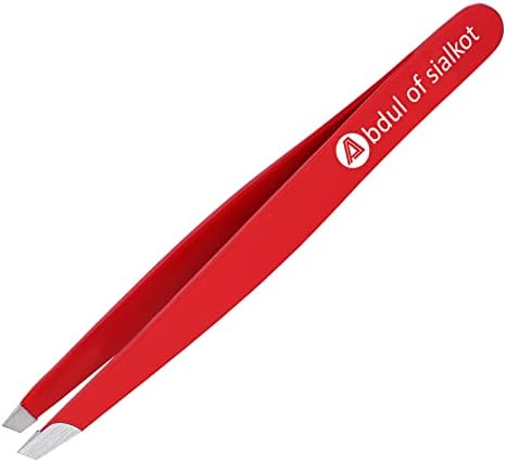 Eyebrow Tweezer Set (4-Piece) for Women & Men - Professional Slant and Pointed Tweezers Set with Case - Precision Tweezers Kit for Facial Hair, Splinter and Ingrown Hair Removal (Red)