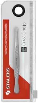 STALEKS CLASSIC 10 Type 3 Eyebrow Tweezers – Wide Beveled Stainless Steel for Thick Brows & Comfortable Home Hair Removal