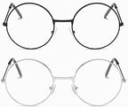 2 PCS Classic Round Glasses Retro Circle Eyeglasses Clear Lens Metal Frame Accessories Non-Prescription For Men Women