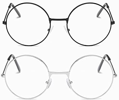2 PCS Classic Round Glasses Retro Circle Eyeglasses Clear Lens Metal Frame Accessories Non-Prescription For Men Women