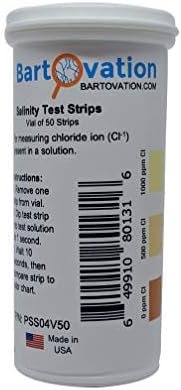 Salinity Test Strips, 0-1000 ppm [Vial of 50 Strips] for Chloride Based Salt Solutions for Science Education
