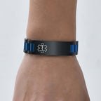Medical ID Bracelet for Men: Free Engraving Black Masculine Watch Band Style Medical Alert Wristband Personalized Medic ID Bracelet Jewelry for Men