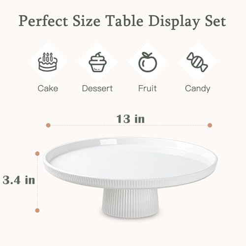 13 Inch Ceramic Cake Stand with Pedestal - White Round Cake Plate for Dessert Table Display, Elevated Cupcake Stand for Wedding, Birthday, Baby Shower, Tea Party, Holiday Entertaining