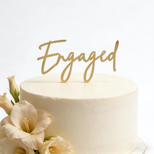 Gold Acrylic Engaged Cake Topper, Engagement Cake Topper, Wedding Anniversary Bridal Shower Bachelorette Party Cake Decorations,Dessert Decor, DIY Cake Charm Decoration (GOLD1)