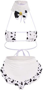FYMNSI Women Sexy Milk Cow Lingerie Set Anime Maid Cosplay Costume Mini Bikini Bra Bodysuit with Bell Choker Stockings Outfit