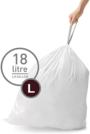 simplehuman Code L 100 Count, Dispenser Pack Custom Fit Liners, Drawstring Trash Bags, 18 Liter / 4.7 Gallon, White