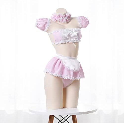 SNOMYRS Maid Outfit Sexy Anime Cosplay Kawaii Lolita Maid Lingerie Costume Lace Bikini Outfit Bra and Mini Skirt Set
