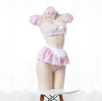 SNOMYRS Maid Outfit Sexy Anime Cosplay Kawaii Lolita Maid Lingerie Costume Lace Bikini Outfit Bra and Mini Skirt Set