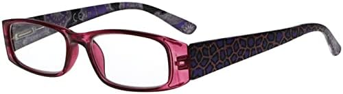 Eyekepper 5-Pack Spring Hinges Tiger Patterned Temples Rectangular Reading Glasses Sunshine Readers +3.0